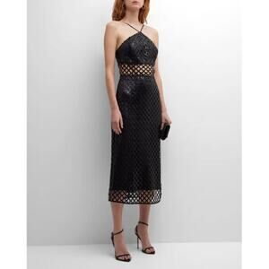 Ramy Brook Elegant Black Mesh Midi Dress